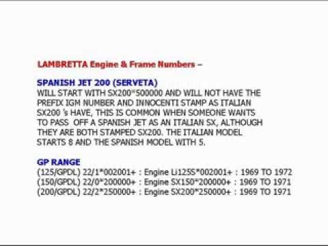 Spanish Lambretta Serial Numbers